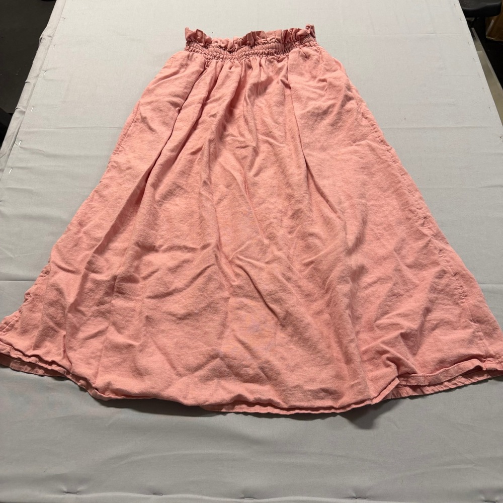 A New Day Pink Linen Blend Paperbag Waist Midi Skirt with Pockets Womens XS‎